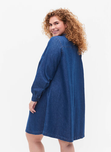 Long sleeve denim dress, Blue denim, Model image number 1