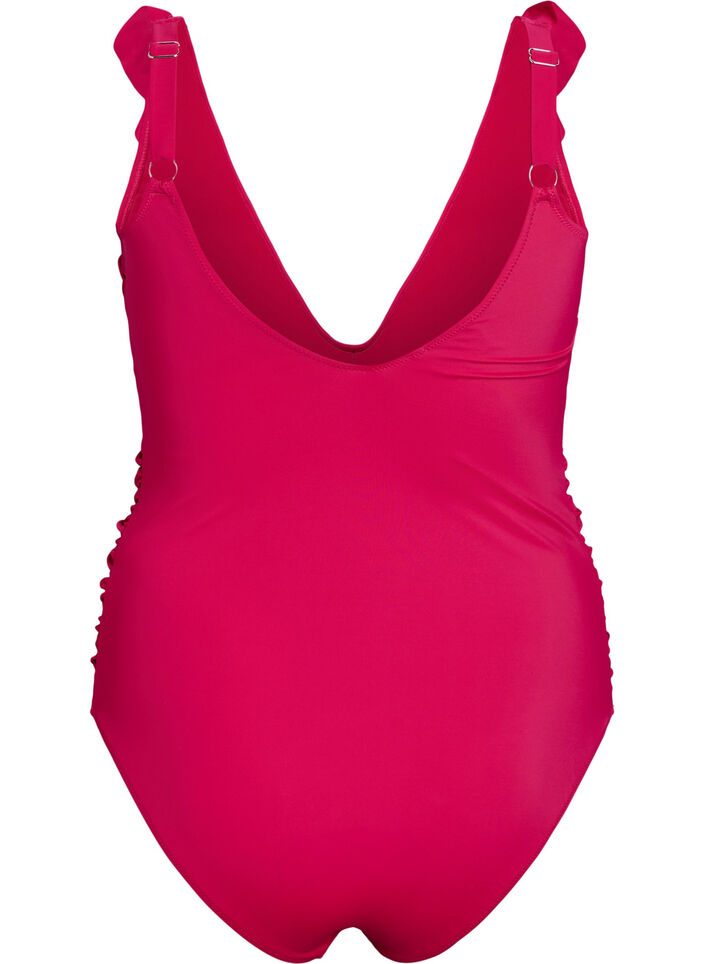 Swimsuit with ruffles and removable inserts, Cerise, Packshot image number 1