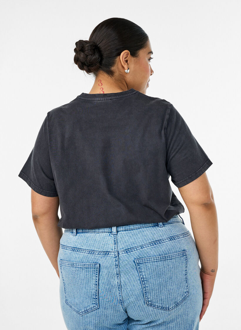 Organic cotton T-shirt with rock print, Black, Model image number 2