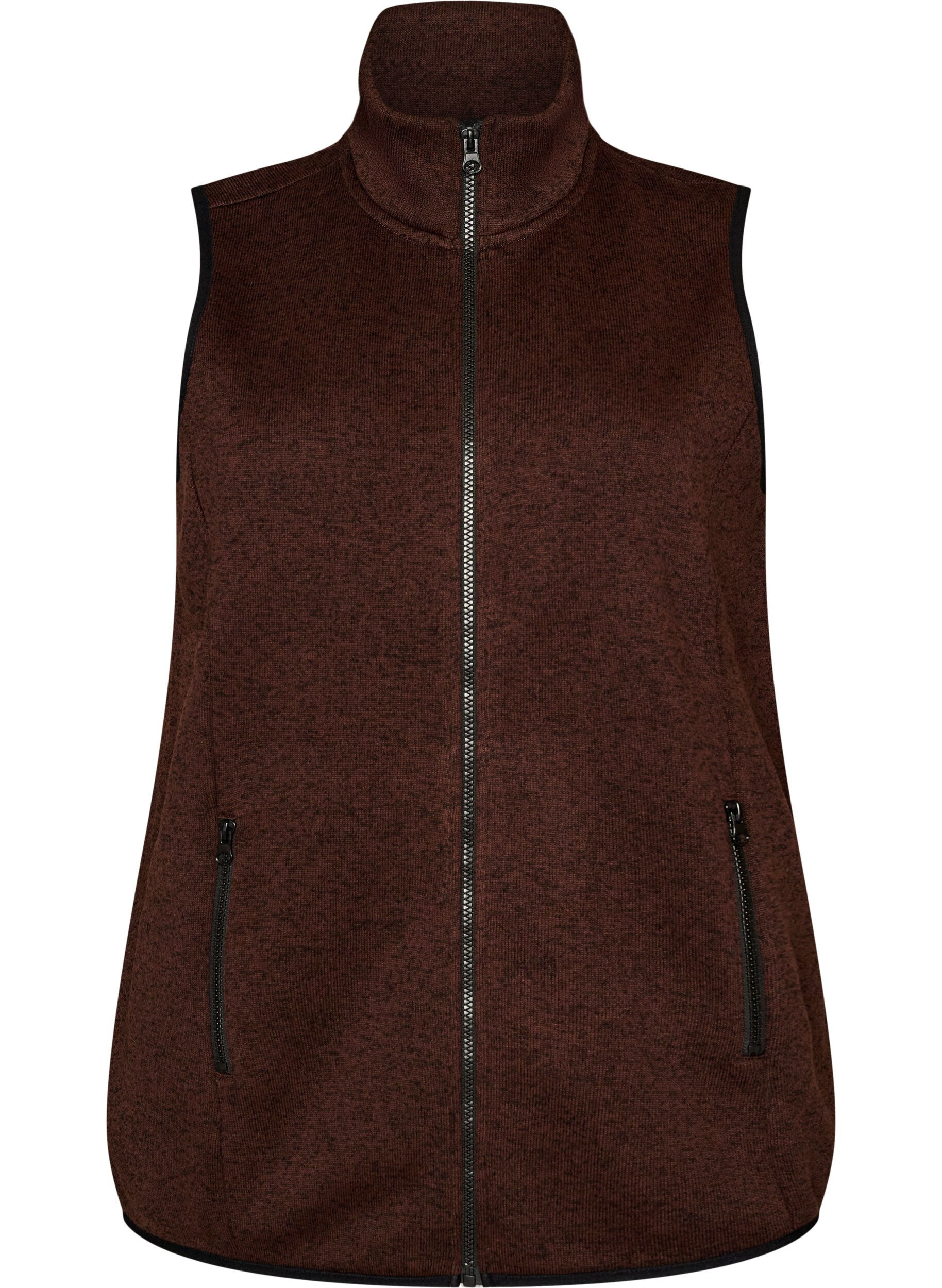 Zizzifashion Vest with high neck and zipper, Brown, Packshot image number 0