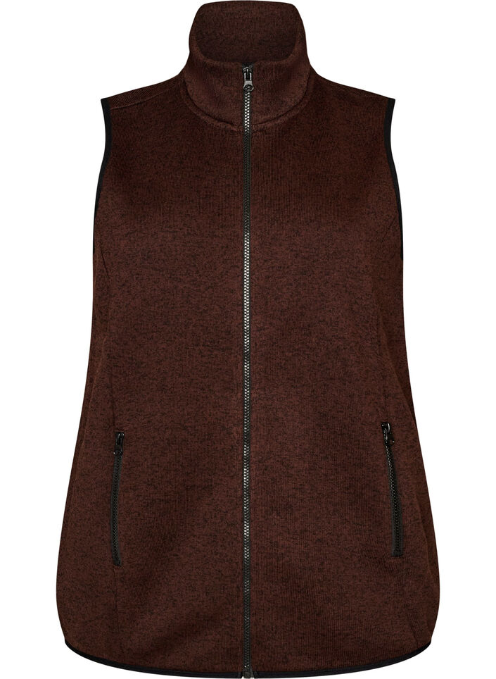Vest with high neck and zipper, Brown, Packshot image number 0