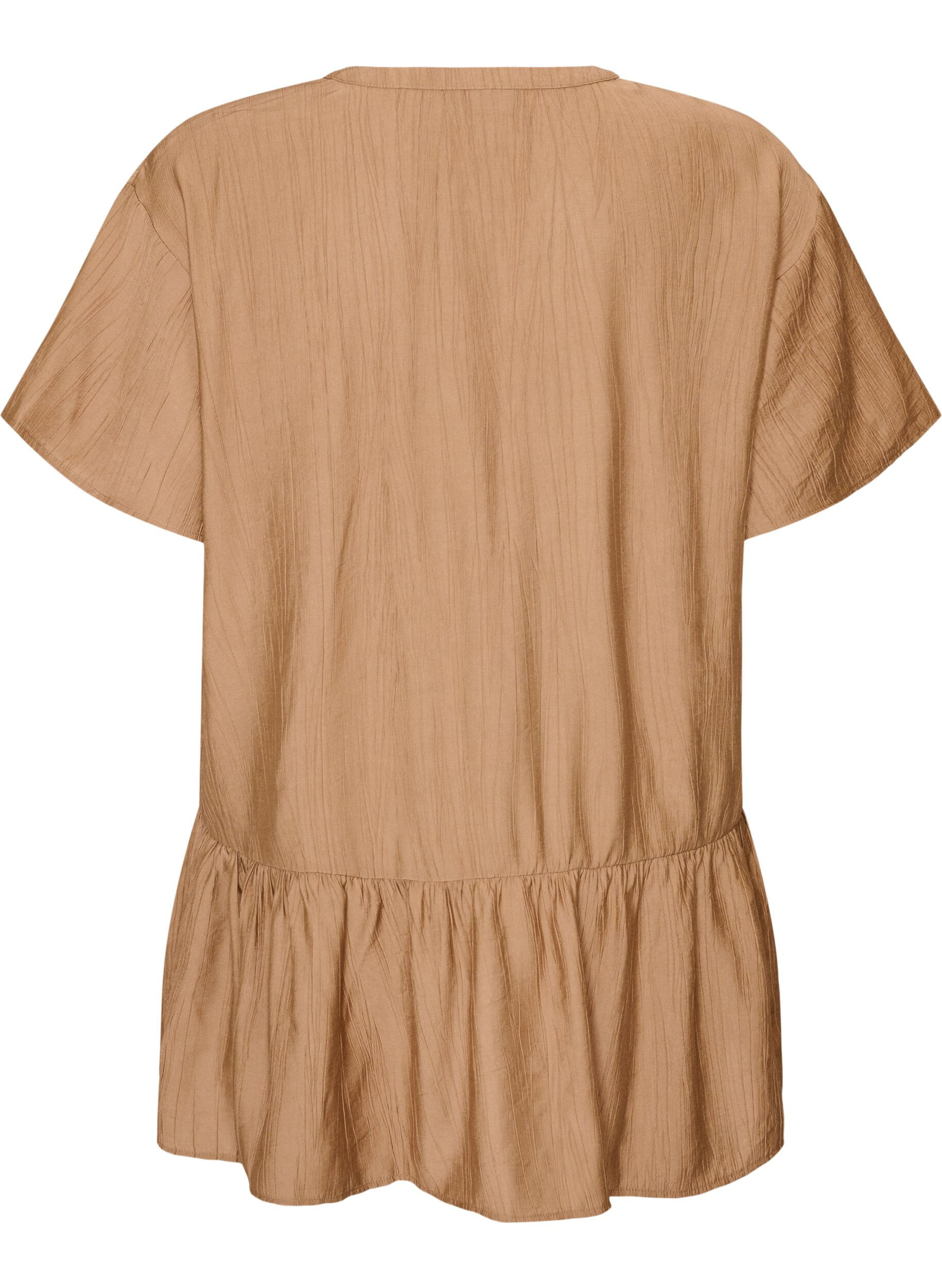 Zizzifashion Loose tunic with crinkled texture and ruffle hem, Brown, Packshot image number 1