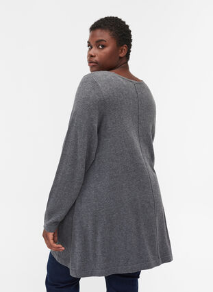 Plain knitted blouse with rounded neckline, Dark Grey Melange, Model image number 1