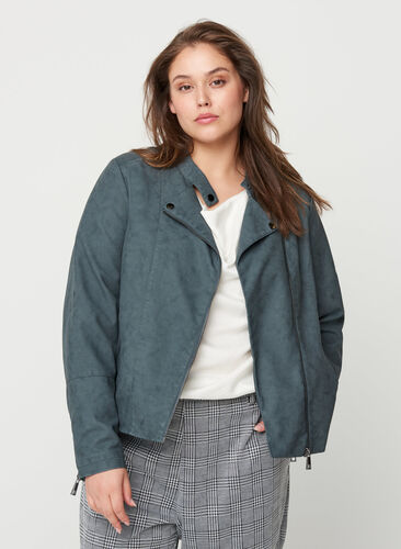 Short faux suede jacket, Dark Slate, Model image number 0