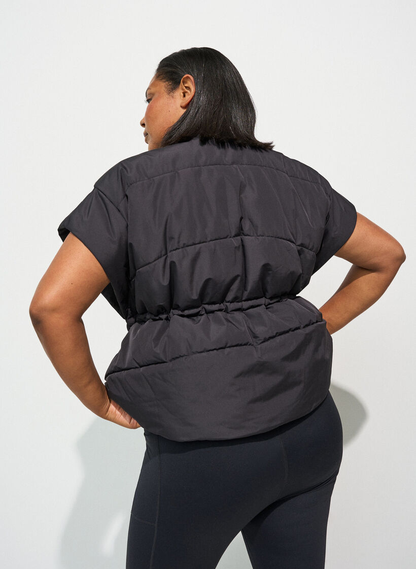 Puffer gilet with adjustable waist, Black, Model image number 2