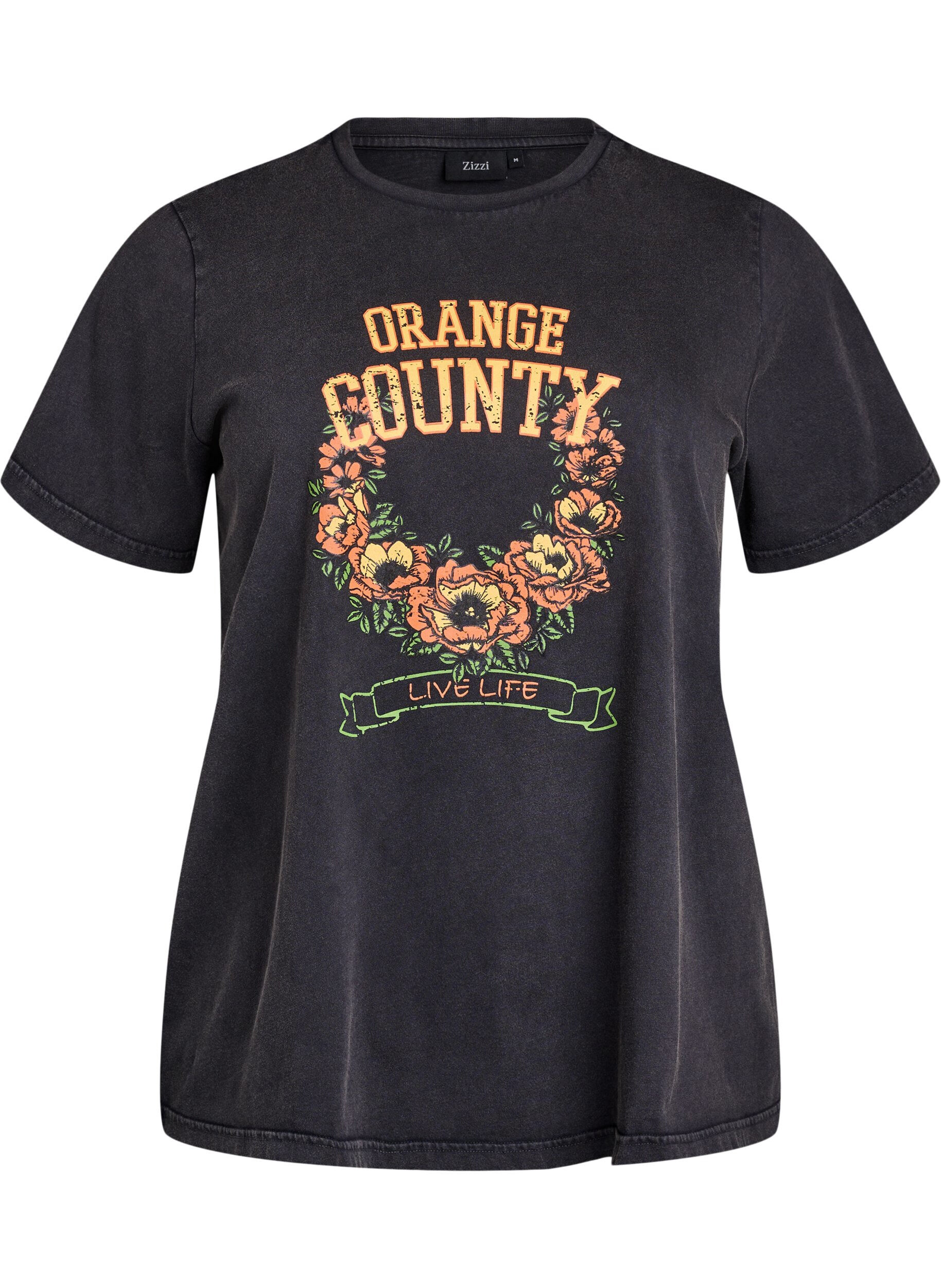 Zizzifashion T-shirt in organic cotton with a cool print, Dark Grey, Packshot image number 0