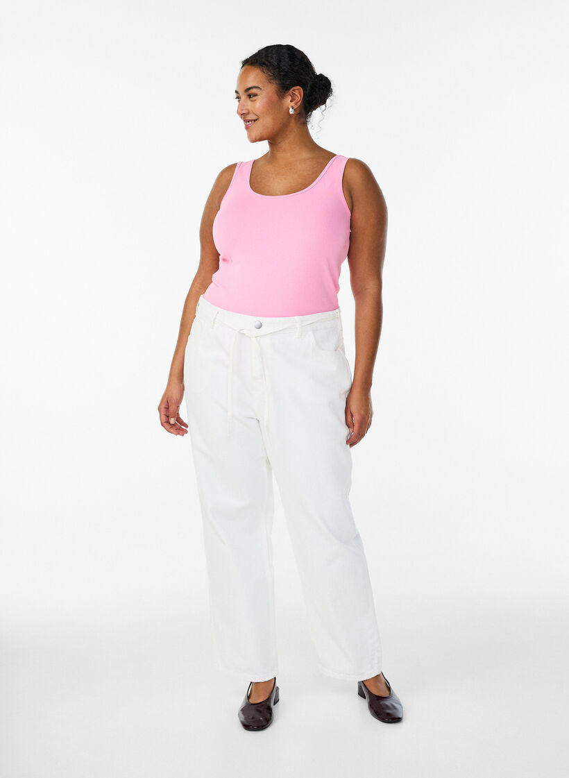 Solid color basic top in cotton, Pink, Model image number 1