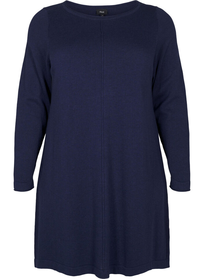 Knitted dress in cotton-viscose blend, Blue, Packshot image number 0