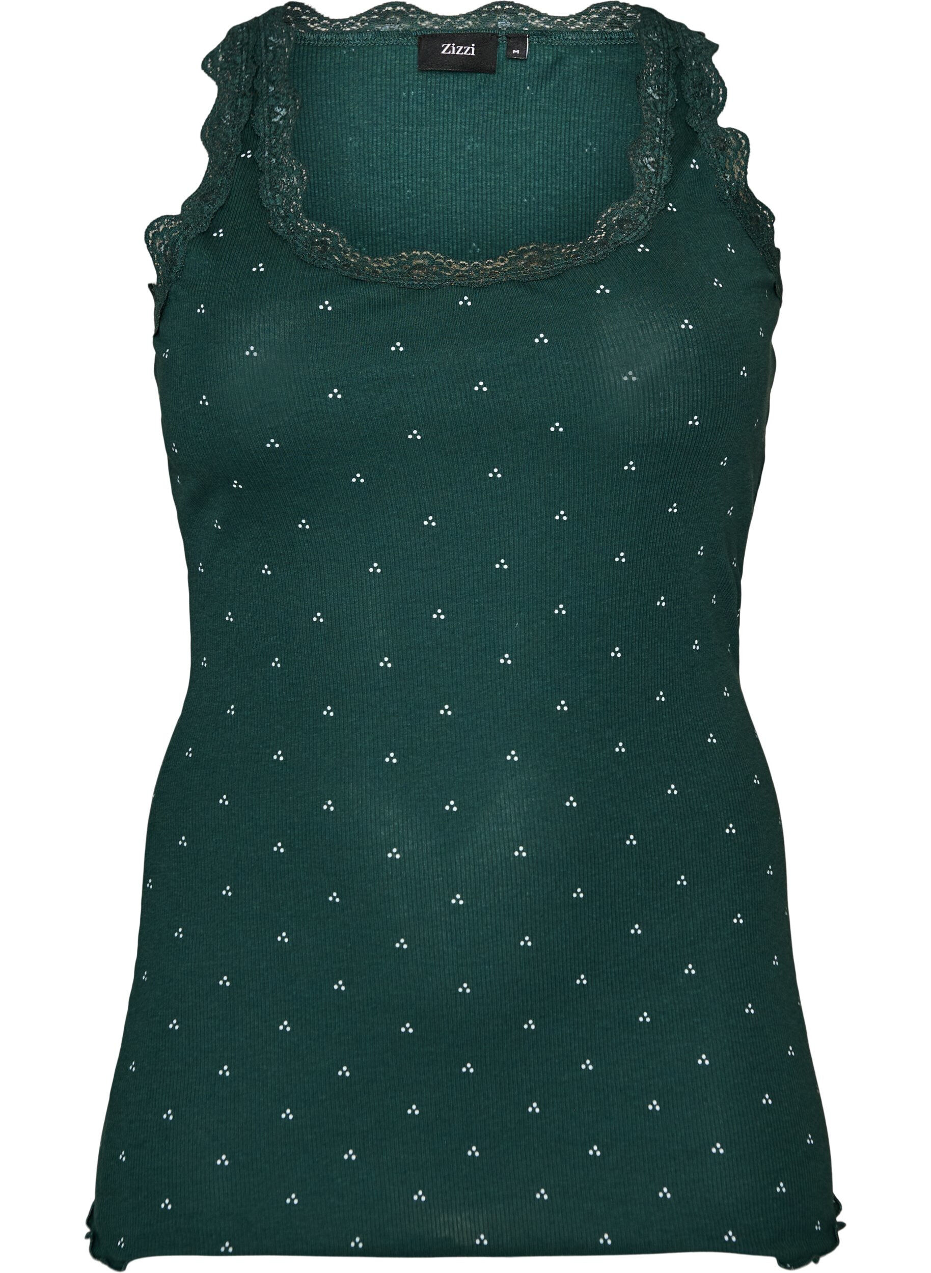 ZizzifashionTop with print and lace edge, Green, Packshot image number 0