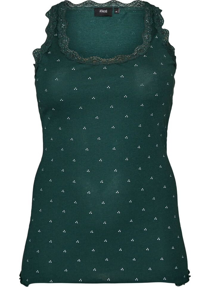 Top with print and lace edge, Green, Packshot image number 0