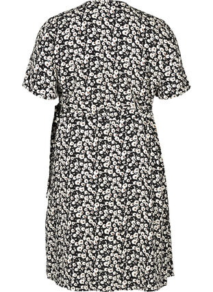 Short-sleeved wrap dress, Black w. white, Packshot image number 1