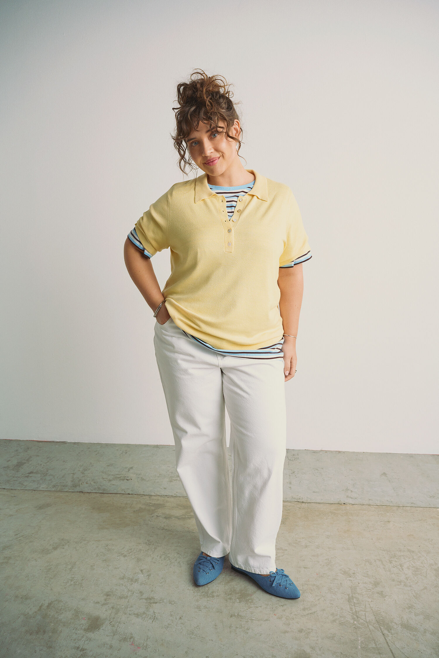 Zizzifashion Knitted polo shirt in light colours, , Model