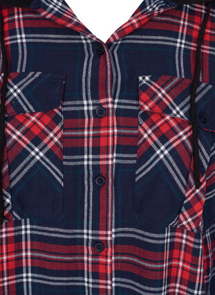 Checked shirt jacket with hood, Night Sky/Red Check, Packshot image number 2