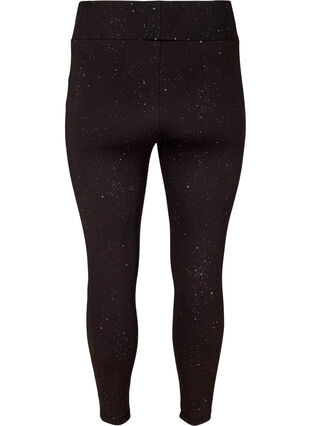 Cropped sports leggings with print and mesh, Black, Packshot image number 1