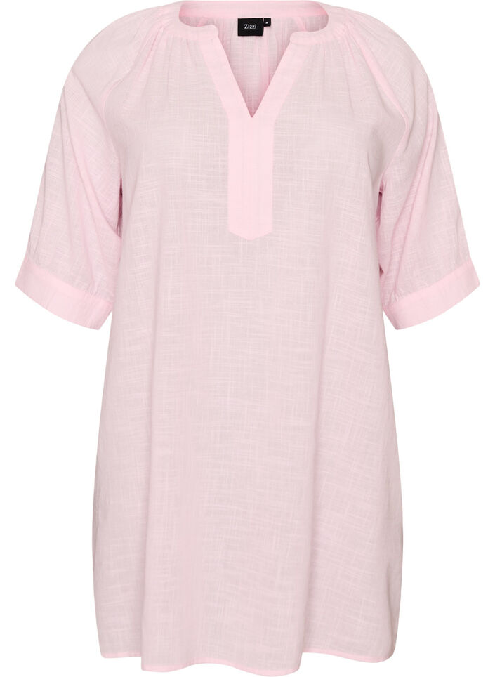 Cotton tunic with a V-neck, Rose, Packshot image number 0