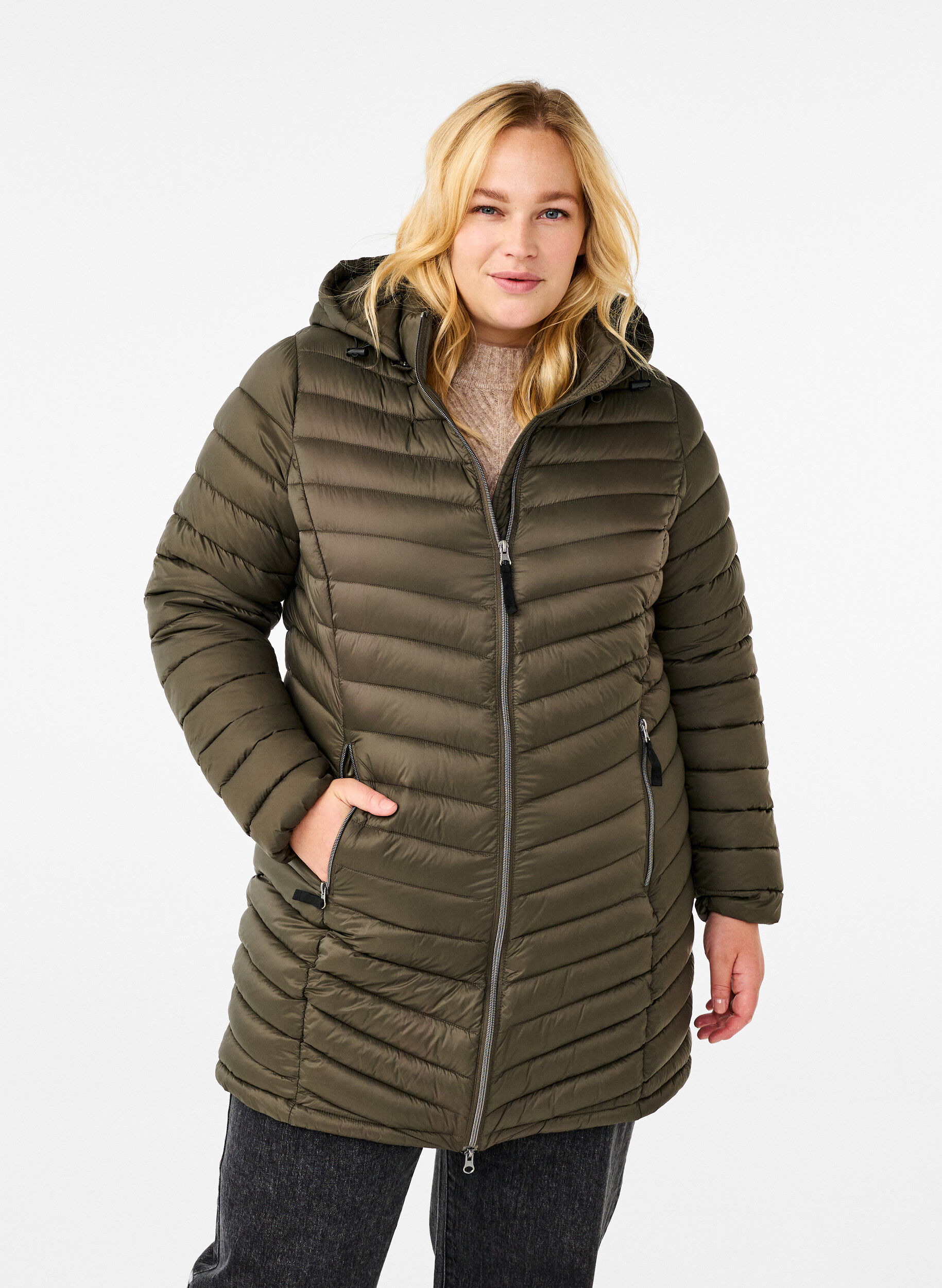 Zizzifashion Lightweight jacket with pockets and a detachable hood, Green, Model image number 0
