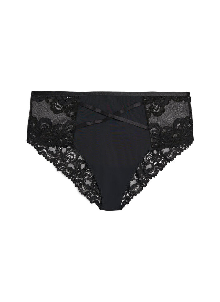 Hipster lace briefs with crossover detail, Black, Packshot image number 0