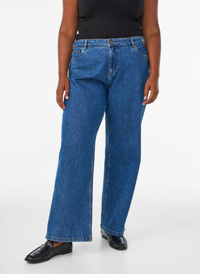 Wide leg jeans with high waist, Blue, Model image number 2