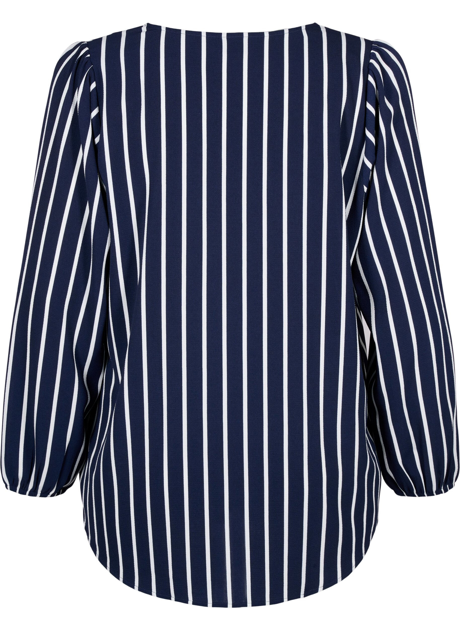 Zizzifashion Shirt blouse with v-neck and print, Maritime Blue Stripe, Packshot image number 1