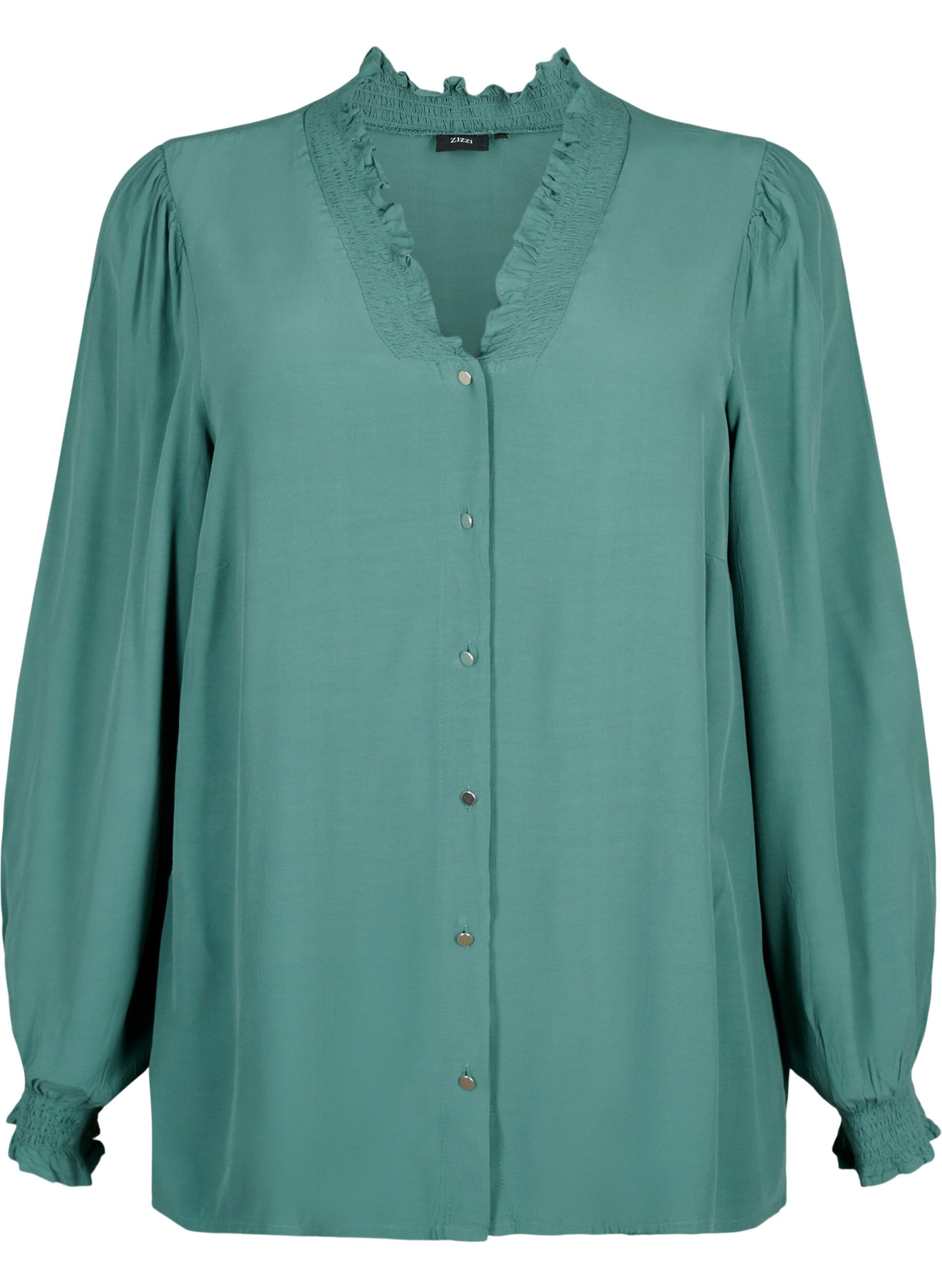 Zizzifashion Long-sleeved shirt blouse in viscose, Sea Pine, Packshot image number 0