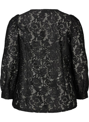 Lace blouse with long puff sleeves, Black, Packshot image number 1