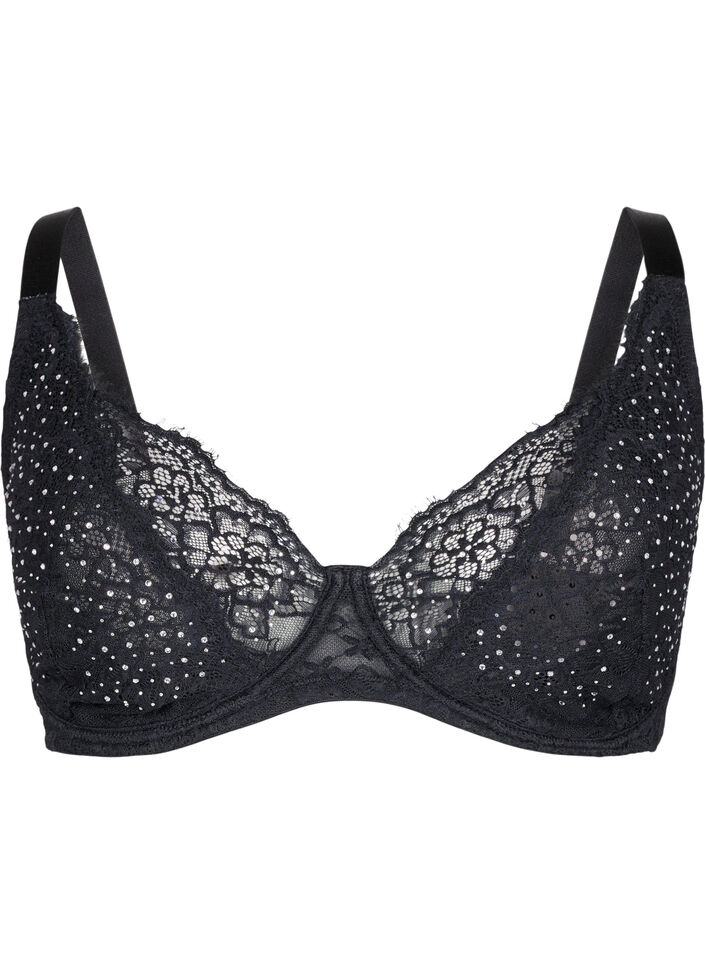 Full coverage bra with rhinestones, Black, Packshot image number 0