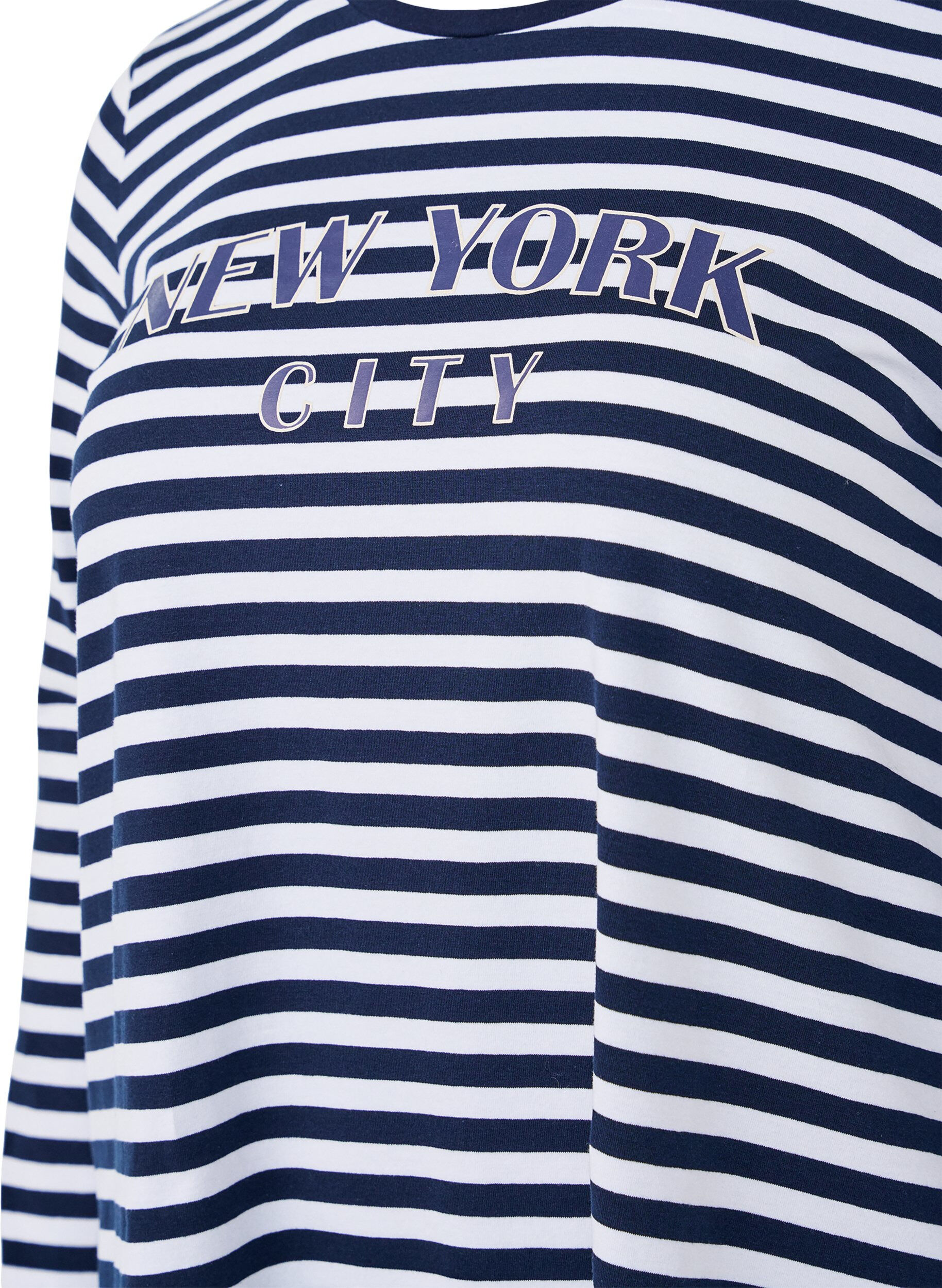 Zizzifashion Striped blouse with motif, White w.Navy Stripe, Packshot image number 2