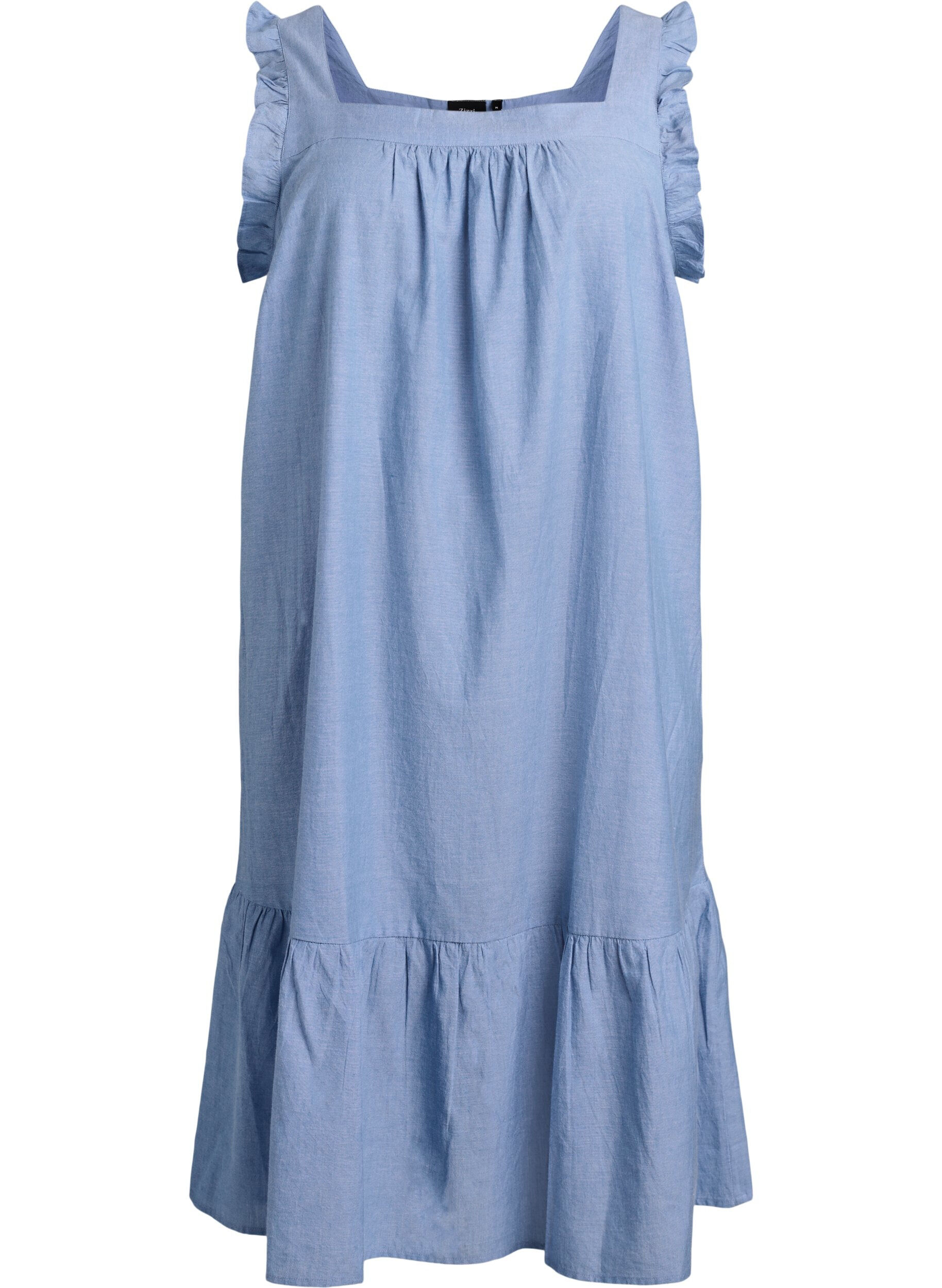 Zizzifashion Midi dress in cotton with ruffle details, Light Blue, Packshot image number 0