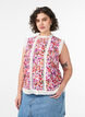 Sleeveless cotton blouse with floral print and broderie anglaise, Pink, Model image number 0
