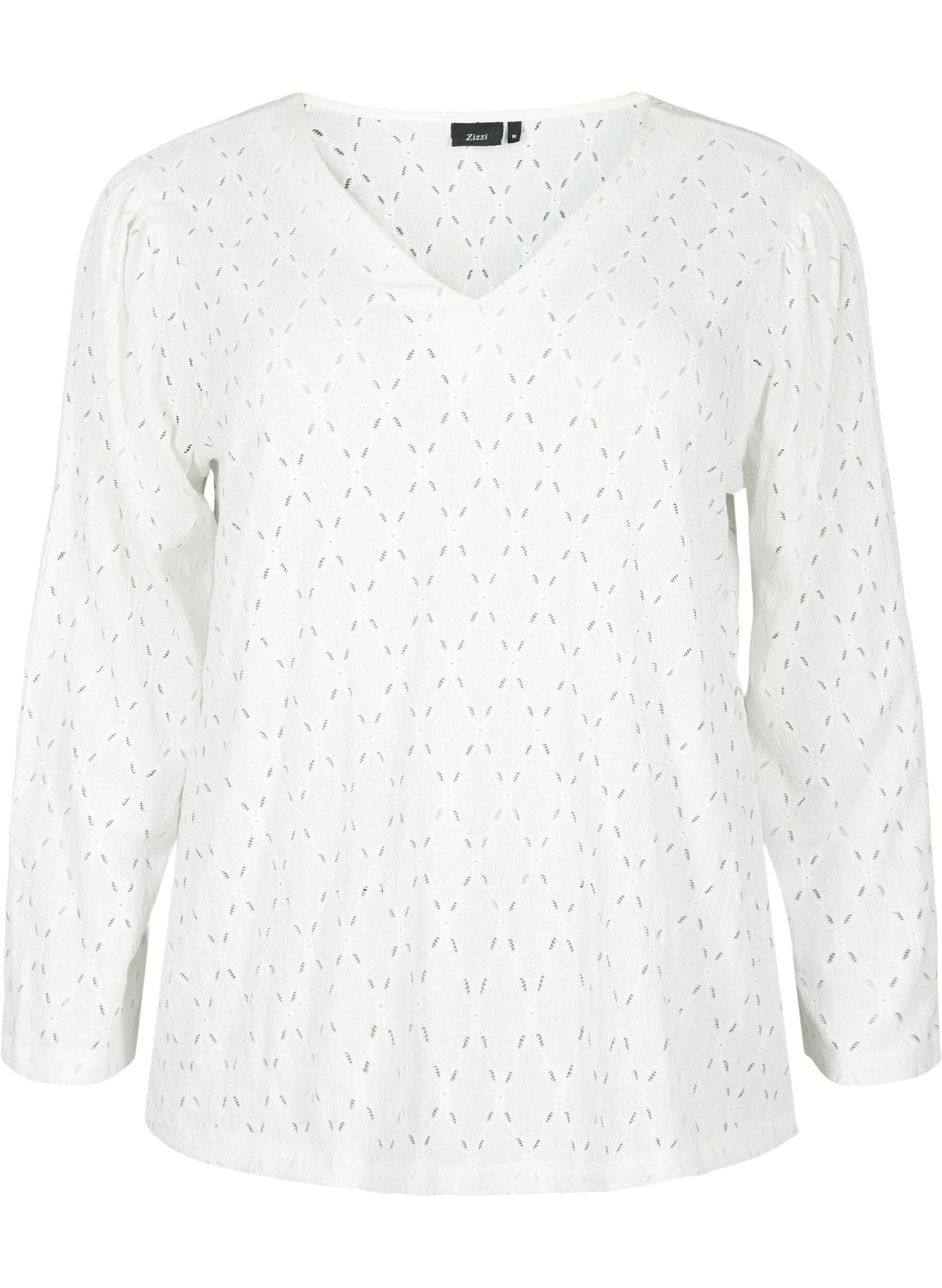 Zizzifashion V-neck blouse with hole pattern, Off White, Packshot image number 0