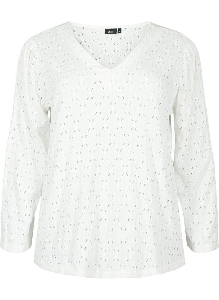 V-neck blouse with hole pattern, Off White, Packshot image number 0