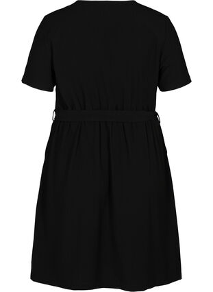 Short-sleeved dress with a V-neckline, Black, Packshot image number 1