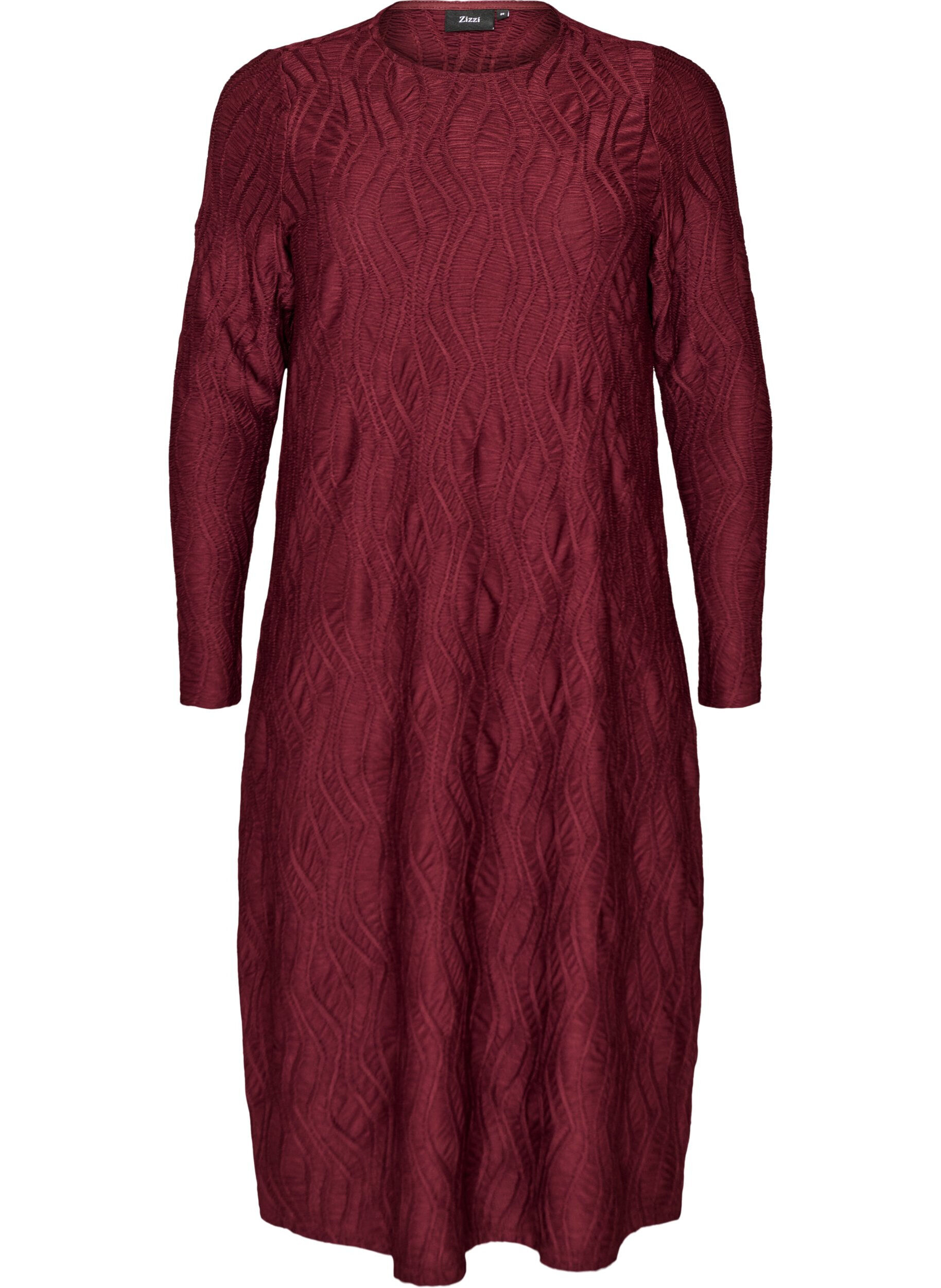 ZizzifashionMidi dress with a wavy texture and long sleeves, Red, Packshot image number 0