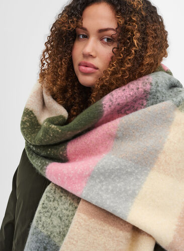 Checkered scarf with long fringe, Multi Mix, Model image number 0