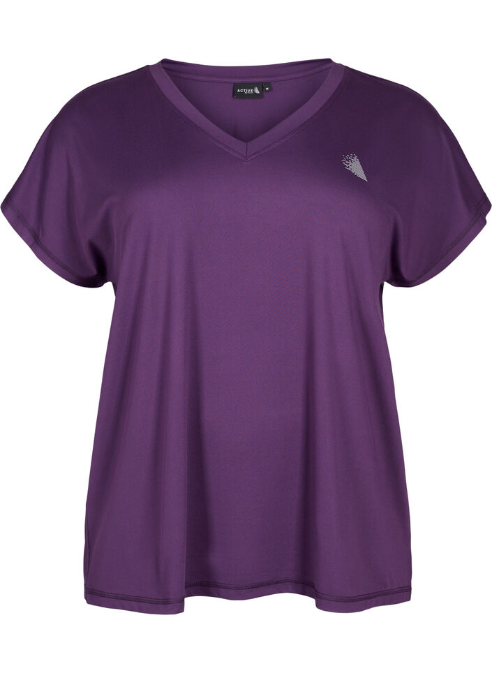 Loose training t-shirt with v-neck, Purple, Packshot image number 0
