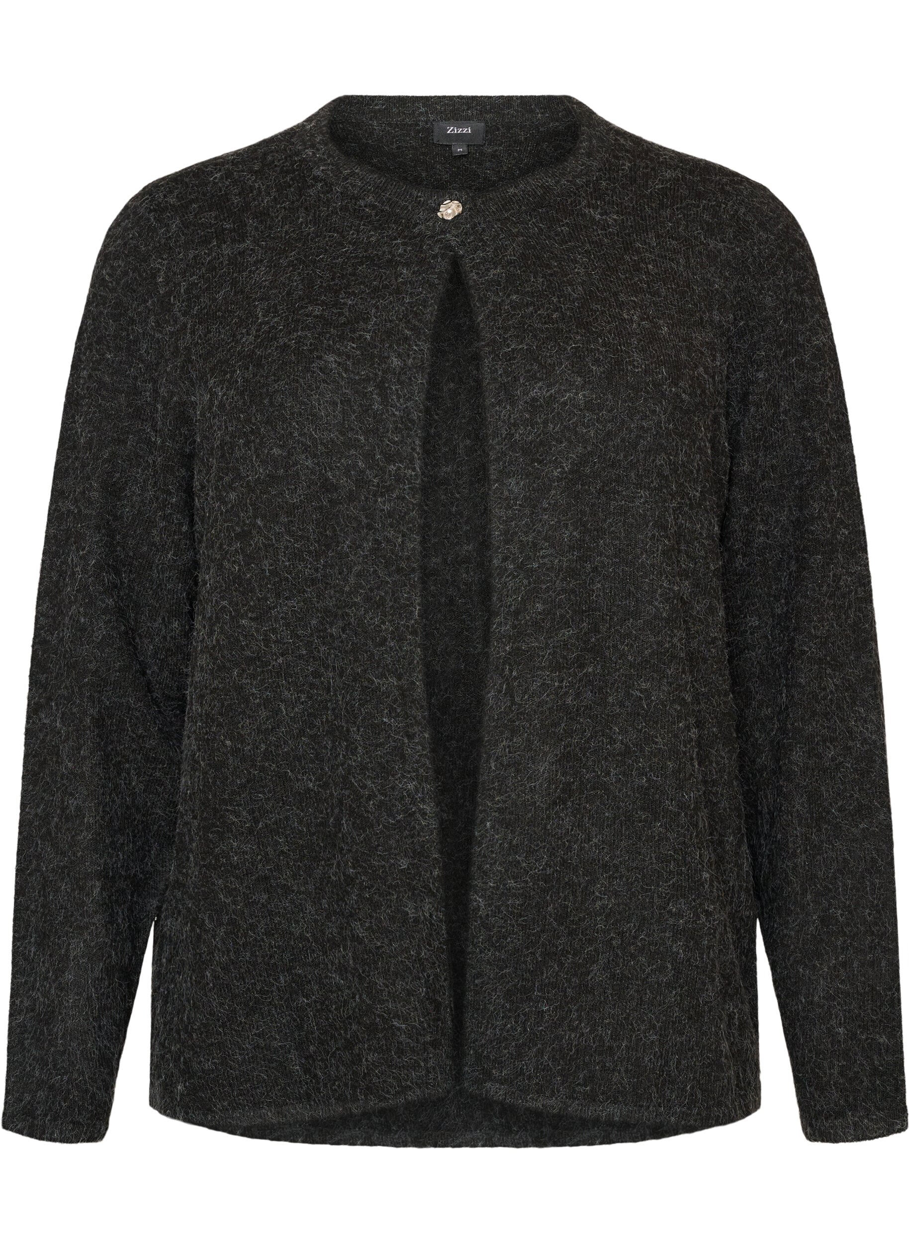 Knitted cardigan with a round neck and button fastening