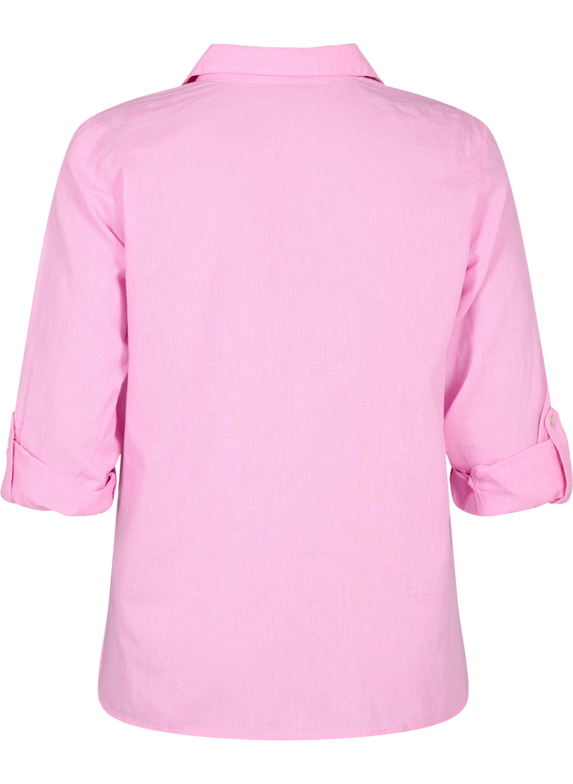 Zizzifashion Shirt blouse with button closure in cotton-linen blend, Begonia Pink, Packshot image number 1