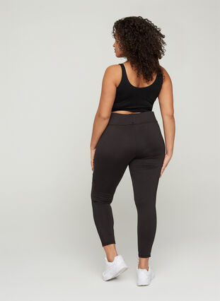 Cropped sports leggings with mesh, Black, Model image number 1