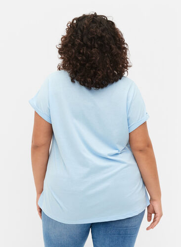 Short sleeved cotton blend t-shirt, Chambray Blue , Model image number 1