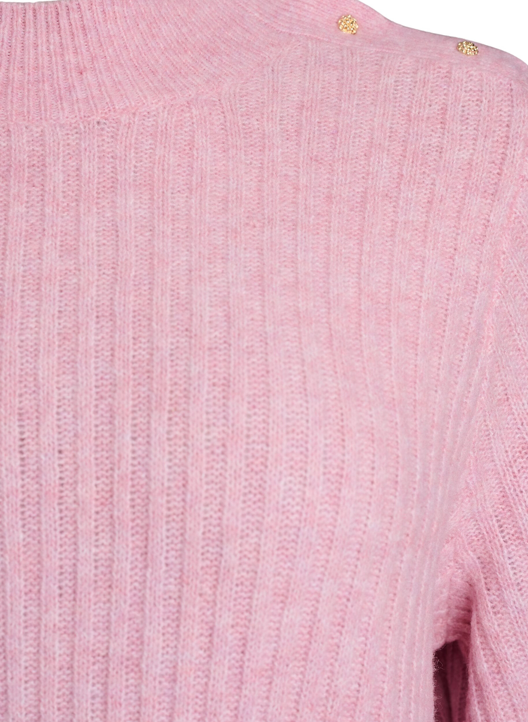 ZizzifashionRibbed jumper with puff sleeves and buttons, Red, Packshot image number 2
