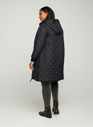 Quilted jacket with hood, Black, Model image number 1