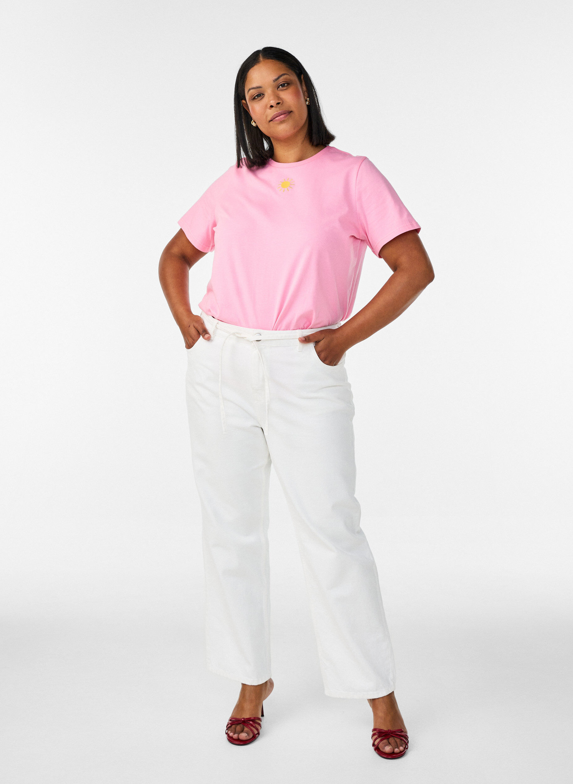 Zizzifashion Organic cotton T-shirt with text motif, Pink, Model image number 1