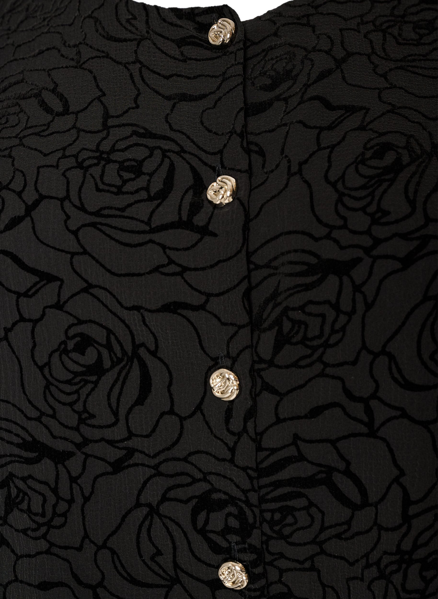 ZizzifashionBlouse with floral pattern and balloon sleeves, Black, Packshot image number 2