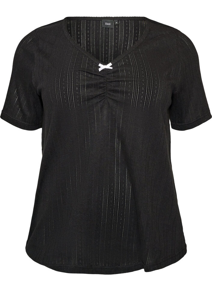Night top in organic cotton with eyelet embroidery, Black, Packshot image number 0