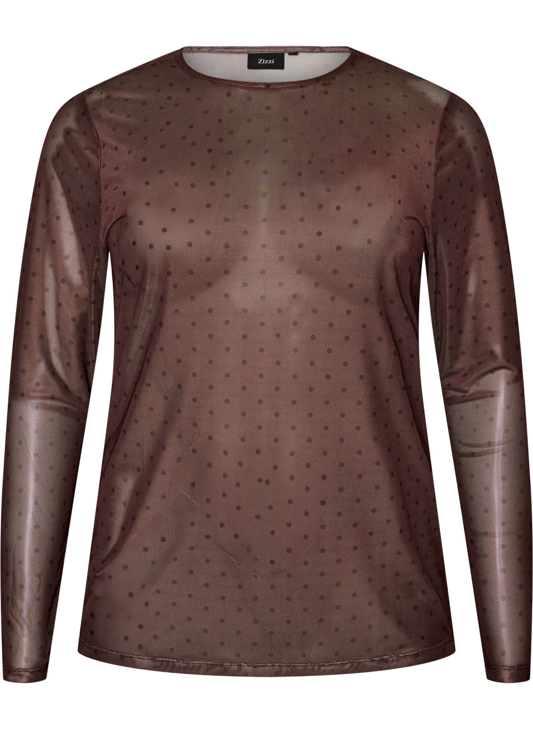 ZizzifashionMesh blouse with print, Brown, Packshot image number 0