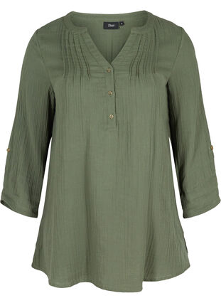 Cotton tunic with 3/4-length sleeves, Thyme, Packshot image number 0