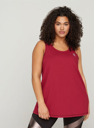 Plain-coloured sports top with round neck, Beet Red, Model image number 0