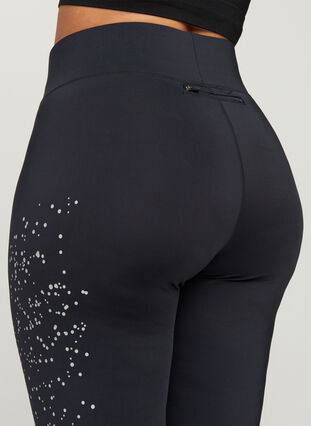 Cropped sports tights with reflectors, Black, Model image number 3