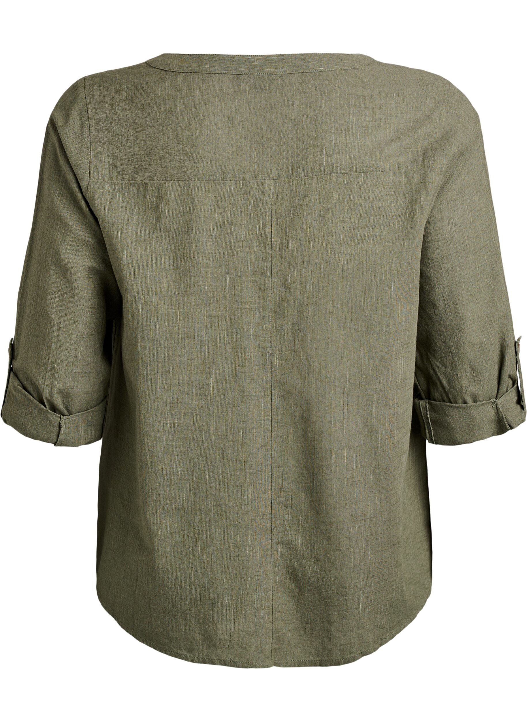 ZizzifashionCotton shirt blouse with V-neck, Green, Packshot image number 1