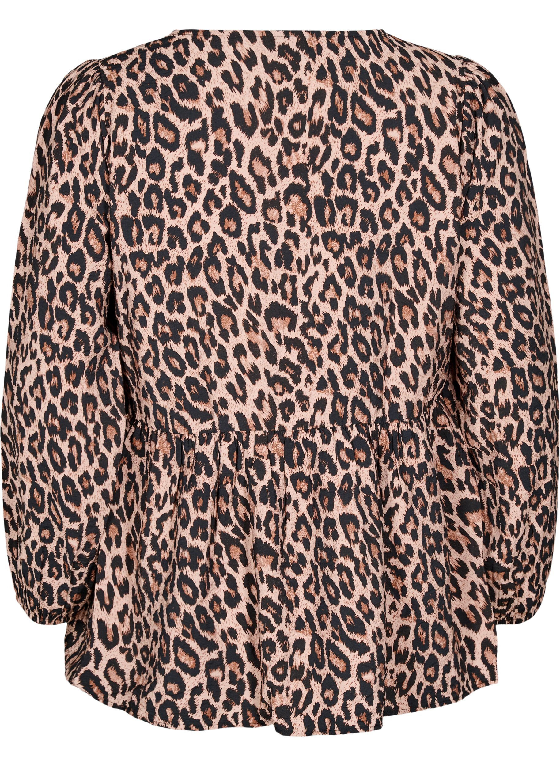 Zizzifashion Peplum blouse with tie and leopard print, Brown, Packshot image number 1